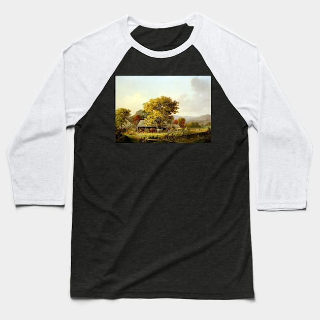 George Henry Durrie Autumn in New England, Cider Making Baseball T-Shirt by pdpress